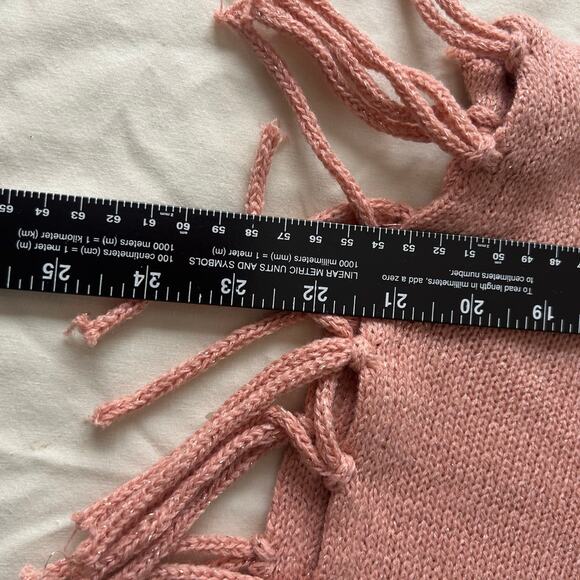 Y2K Fringe cowl neck mauve Sweater with metallic threads woven throughout Sz M - Picture 11 of 12